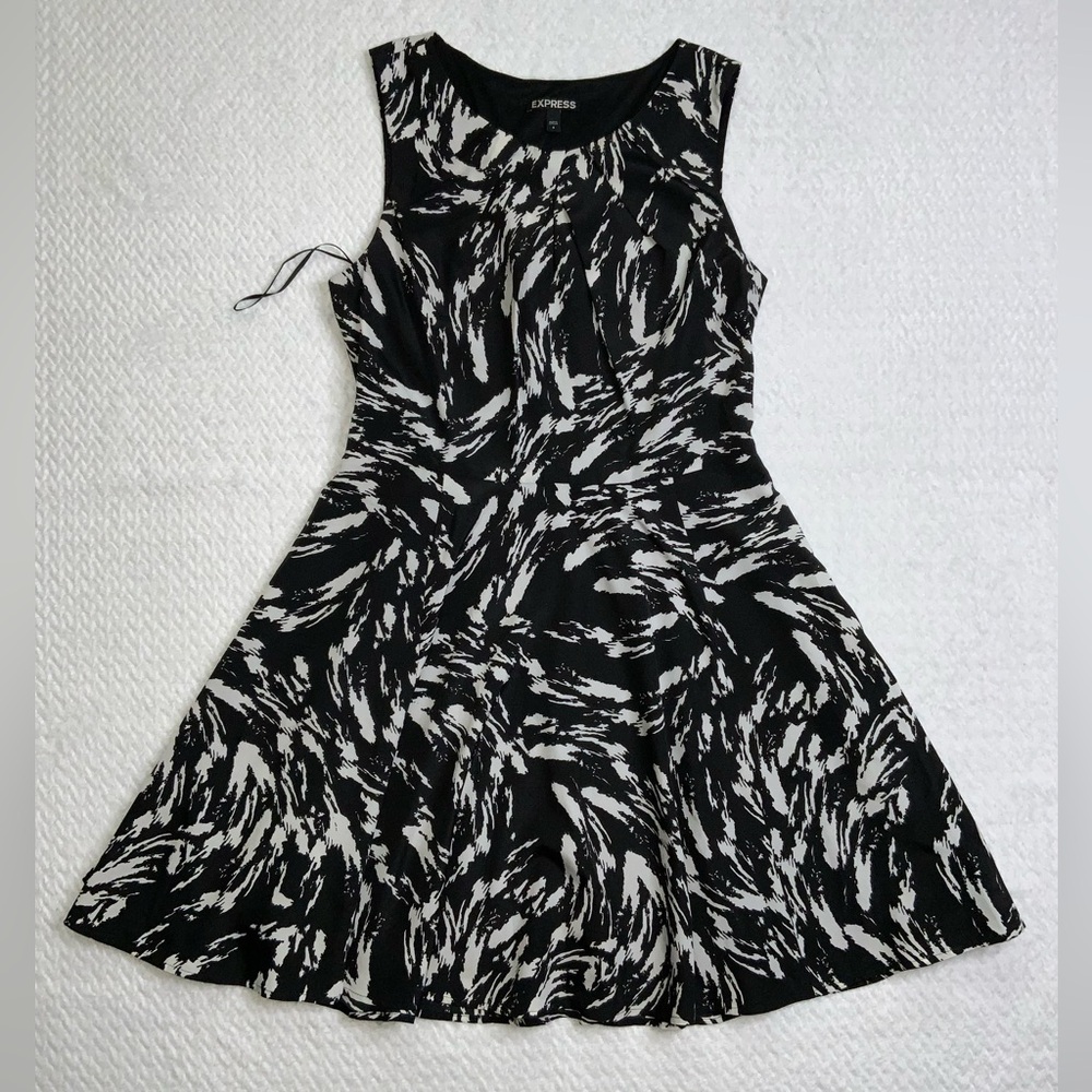 Express black/white flare dress
